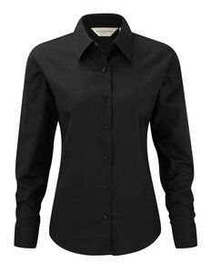 Russell J932F - Damen Oxford Langarm Bluse Schwarz