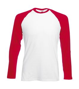 Fruit of the Loom 61-028-0 - Long Sleeve Baseball T-Shirt Weiß / Rot