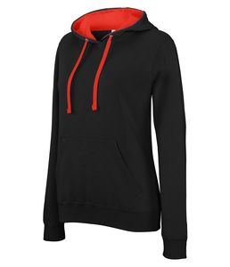 Kariban K465 - Damen Sweatshirt mit Kapuze in Kontrastfarbe Schwarz / Rot