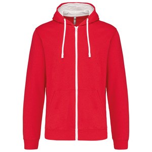 Kariban K466 - Sweatshirt mit Reißverschluss und Kapuze in Kontrastfarbe Red / White