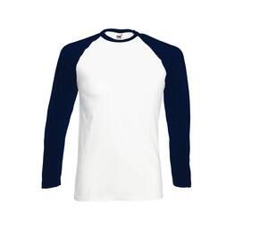 Fruit of the Loom SC238 - Herren Langarm T-Shirt 100% Baumwolle White/Deep navy