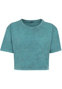 Build Your Brand BY054 - Ladies Acid Washed gecroppptes Tee teal black