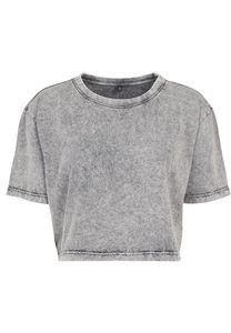 Build Your Brand BY054 - Ladies Acid Washed gecroppptes Tee Grey Black