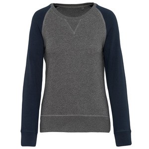 Kariban K492 - Zweifarbiges Damen-Sweatshirt BIO mit Rundhalsausschnitt und Raglanärmeln Grey Heather/ Navy