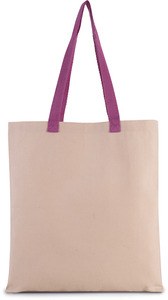 Kimood KI0277 - Flache Shoppingtasche aus Tuch mit kontrastfarbenem Griff Natural / Radiant Orchid