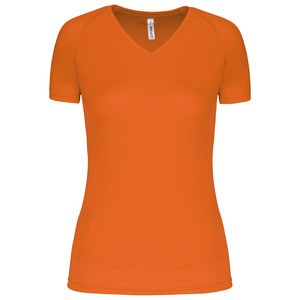 Proact PA477 - Damen Kurzarm-Sportshirt mit V-Ausschnitt Fluorescent Orange