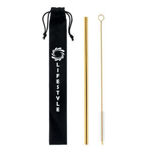GiftRetail MO6617 - COLD STRAW COLOUR Edelstahl Trinkhalme-Set Gold