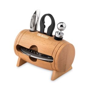 GiftRetail MO9523 - Minifass aus Holz mit 4 Wein-Accessoires Wood