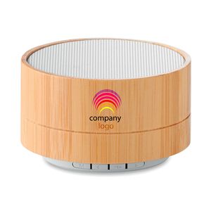 GiftRetail MO9609 - SOUND BAMBOO Runder wireless Lautsprecher Weiß