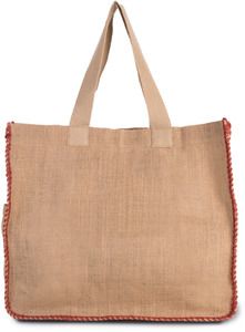 Kimood KI0248 - Jutetasche mit Kontrastnähten Natural / Arandano Red