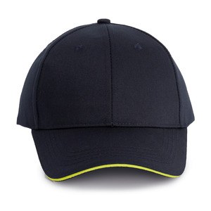 WK. Designed To Work WKP145 - 6-Panel-Cap mit Kontrast-Sandwichschirm Oeko-Tex Navy/Fluorescent Yellow