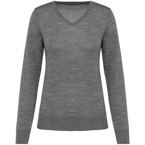 Kariban Premium PK911 - Merino-Damenpullover mit V-Ausschnitt Grey Heather