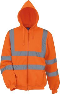 Yoko YHVK07 - YOKO Kapuzenpullover mit Reißverschluss in Warnfarbe Hi Vis Orange