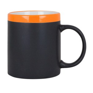 EgotierPro 28199 - Keramikbecher 300 ml mit passender Kreide SLATE Orange