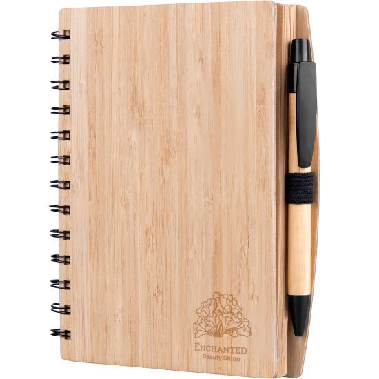 EgotierPro 50053 - Bambus-Notizbuch mit 70 Kraftpapier-Seiten & Stift PANDA