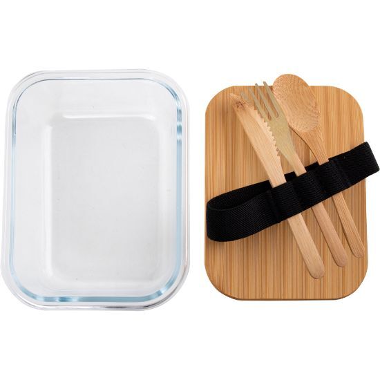 EgotierPro 52064 - Glas-Lunchbox mit Deckel und Bambusbesteck, 700ml GRAPE